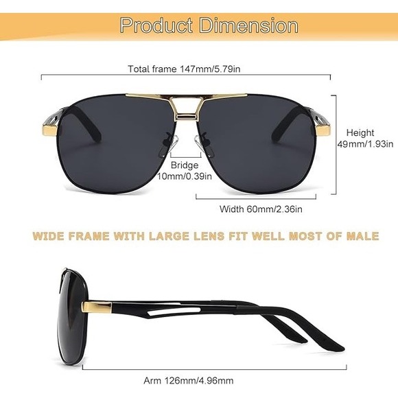 Polarized Sunglasses Gold Trim Black Lenses Driving Glasses Hip Hop 2026 Women - Picture 7 of 11